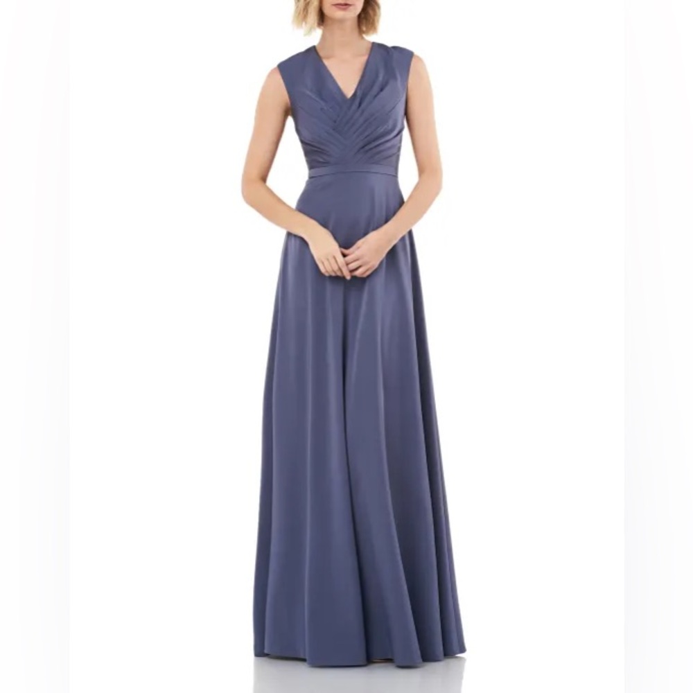 Kay Unger New w Tag Sz 10 V-Neck Sleeveless Stretch Faille Gown Pleated Bodice